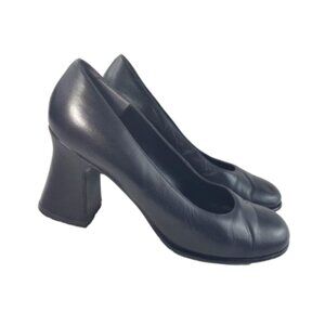 Blues Mixed Y2K Pumps Black Leather Chunky Heel Size 9 M